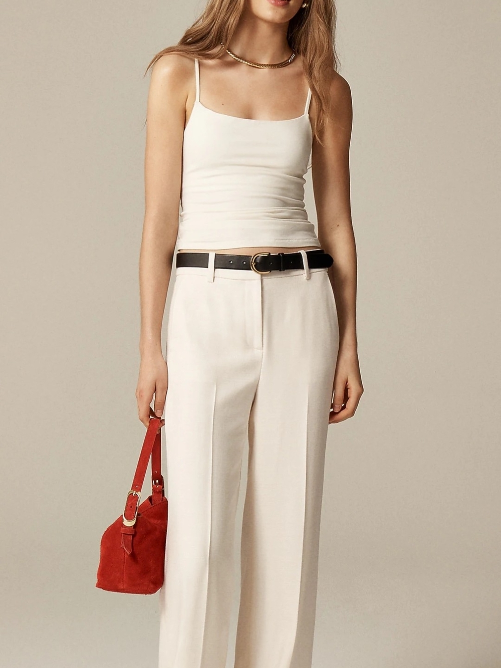 J. Crew Cream Cuffed Wide-Leg Trousers